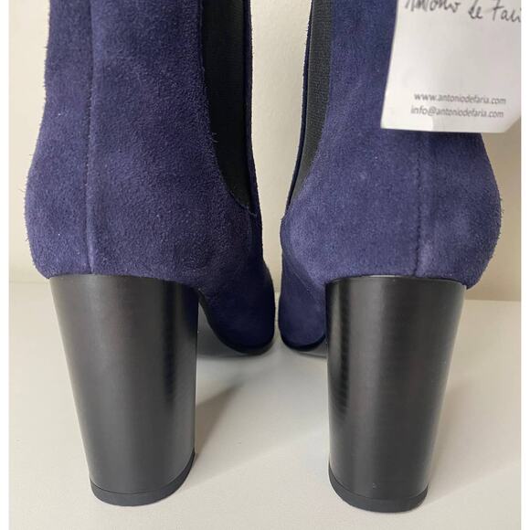 NWT ANTONIO DE FARIA BOOTS 9 SUEDE LEATHER BLUE DEBORA ANKLE BOOTIES BLACK HEEL - Picture 10 of 13